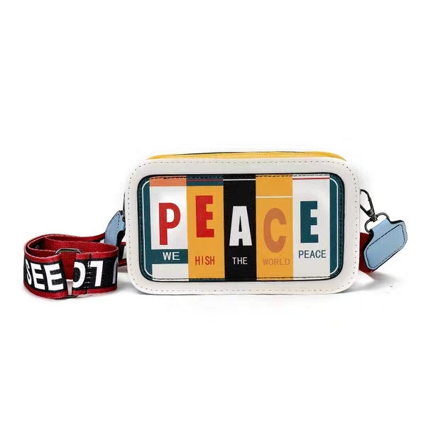 Sac à bandoulière en PU à motif de lettres tendance pour femme, fermeture éclair, blocage des couleurs 