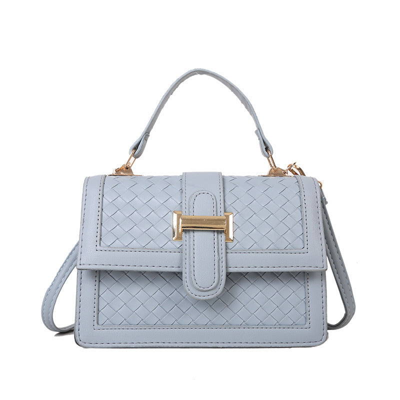 Women Fashion Solid Color Woven Rhomboid Flap PU Crossbody Bag