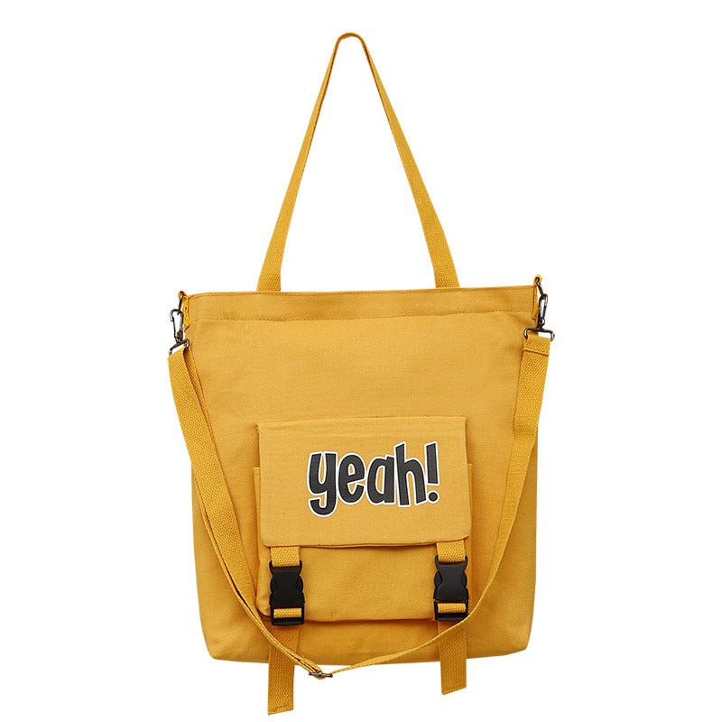 Student Campus Large-Capacity Square Canvas Shoulder Tote Bag Letter Shopping Bag