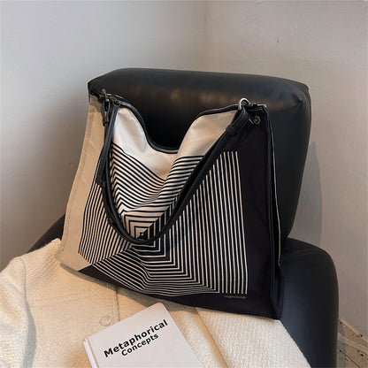 Sac fourre-tout décontracté en nylon à motif rayé unique pour femme, grande capacité 