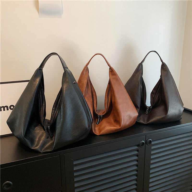 Women Fashion Casual Large Capacity Zipper PU Shoulder Bag