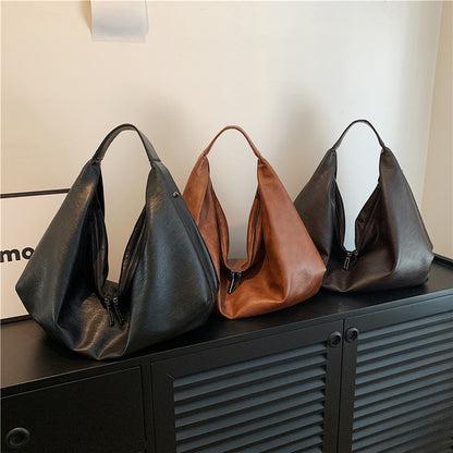 Women Fashion Casual Large Capacity Zipper PU Shoulder Bag