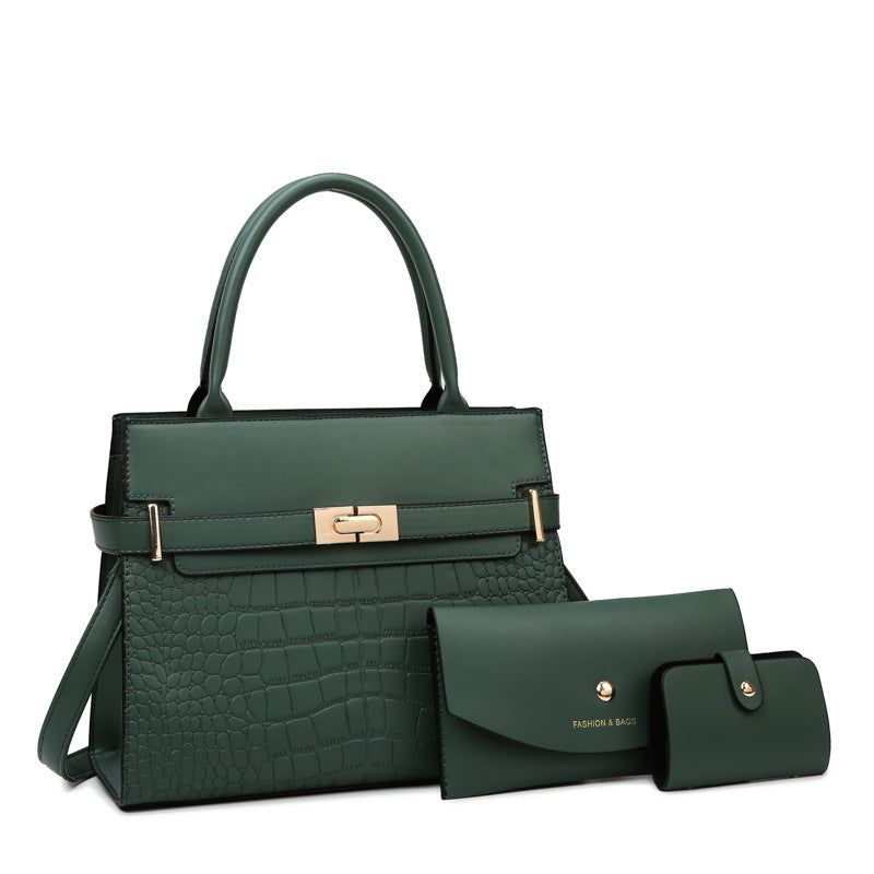 Women Fashion Retro Crocodile Pattern PU Coin Purse Handbag Set