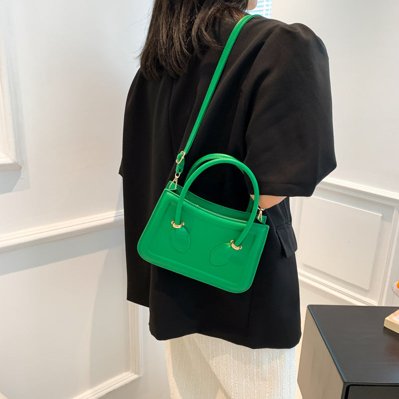 Women Fashion Solid Color Square PU Handle Crossbody Bag