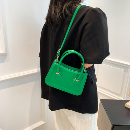 Women Fashion Solid Color Square PU Handle Crossbody Bag