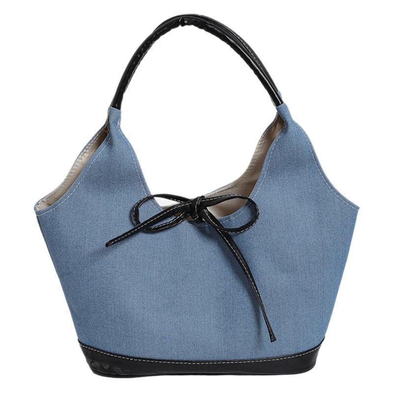 Sacs à main en toile denim avec nœud tendance, grande capacité 
