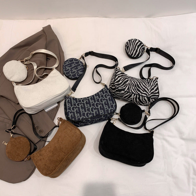 Women Fashion Vintage Suede Zebra Printed Crossbody Bag