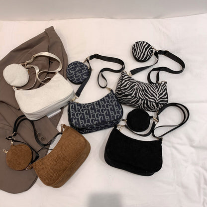 Women Fashion Vintage Suede Zebra Printed Crossbody Bag