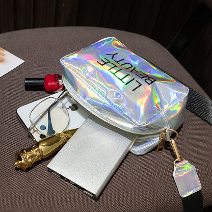 Women Fashion Zipper Design Letter Pattern Laser PU Crossbody Bag