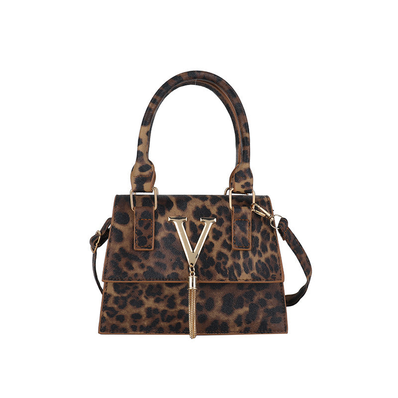 Women Fashion Casual Retro Leopard "V" Buckle Square Shoulder Bag