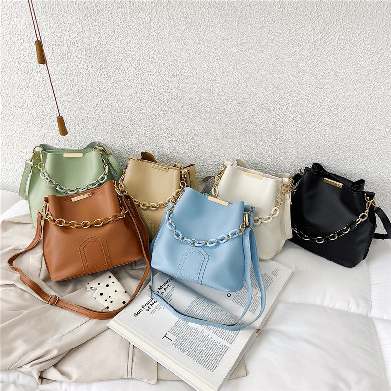 Fashion Solid Color Large Capacity Bucket Shoulder Bag