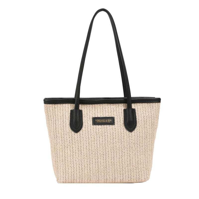 Summer Women Fashionable Solid Color Straw Woven Large Capacity Tote Bag