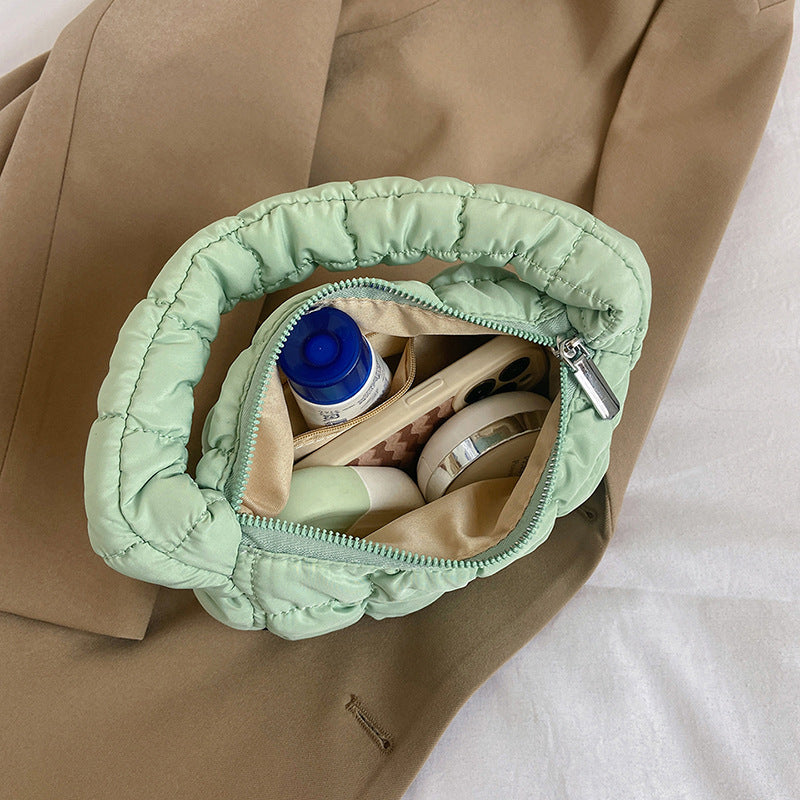 Mini sacs à main tendance à carreaux plissés et nuages ​​de couleur unie 