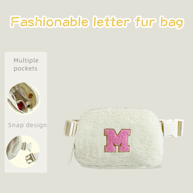 Autumn And Winter Plush Letter Alphabet Waist Bag