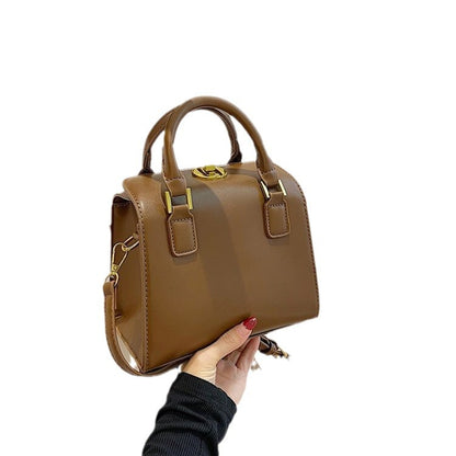 Women Fashion Solid Color Square PU Handle Shoulder Bag