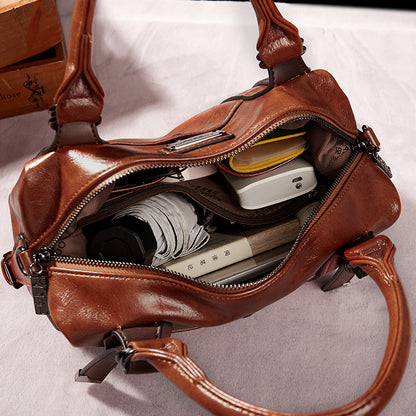 Women Fashion Retro Large Capacity PU Handle Shoulder Bag