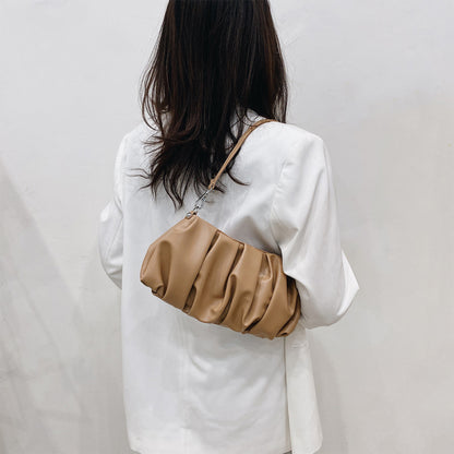 Women Casual Crease Design Solid Color PU Underarm Bag