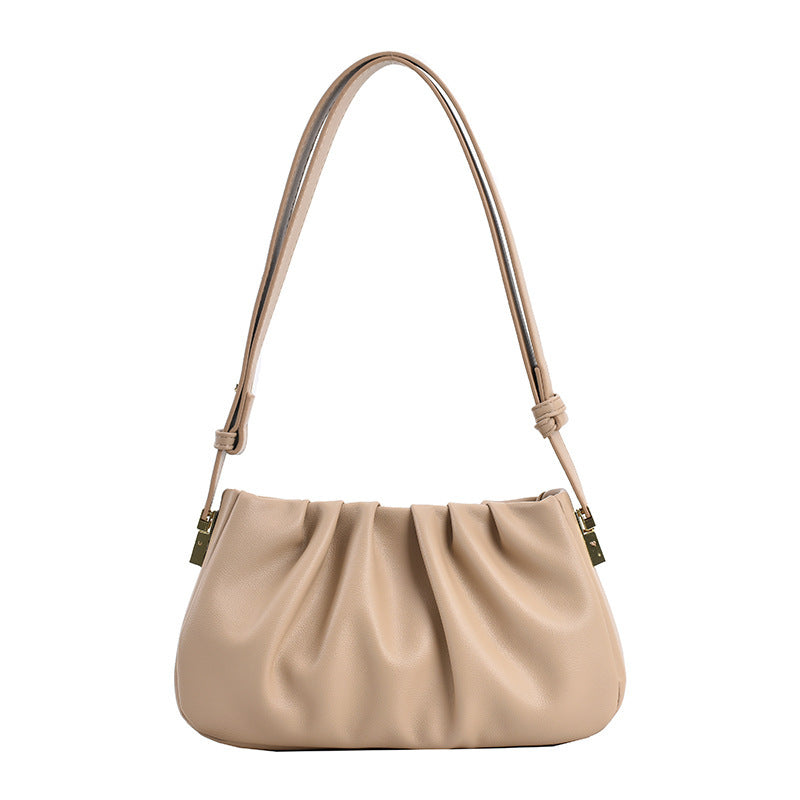 Women Fashion Retro Solid Color Pleated Shoulder Bag