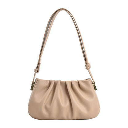 Women Fashion Retro Solid Color Pleated Shoulder Bag