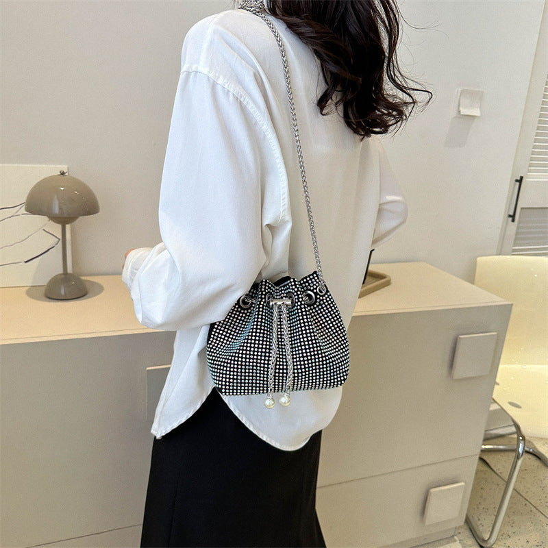 Women Fashionable Simple Solid Color Drawstring Bucket Crossbody Bag
