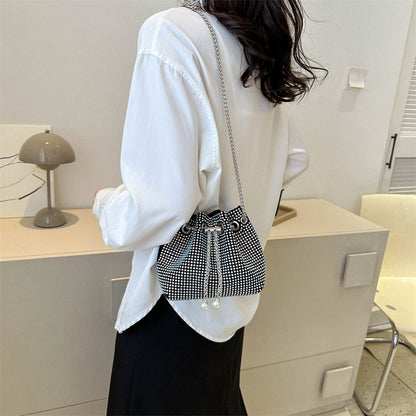 Women Fashionable Simple Solid Color Drawstring Bucket Crossbody Bag