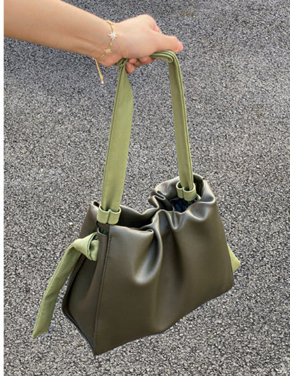 Women Fashion Pleated Color Contrast Cloud Handbag