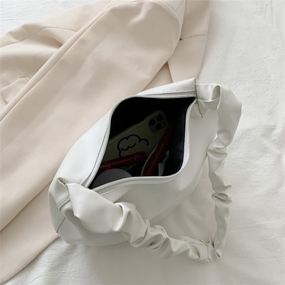 Fashion Simple Women Solid Color PU Creased Strap Underarm Bag