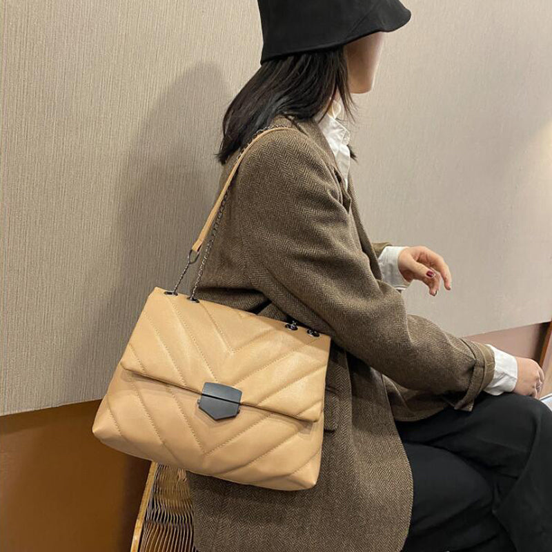 Sac à bandoulière décontracté en PU pour femme, couleur unie, grande capacité, avec boucle à rabat 