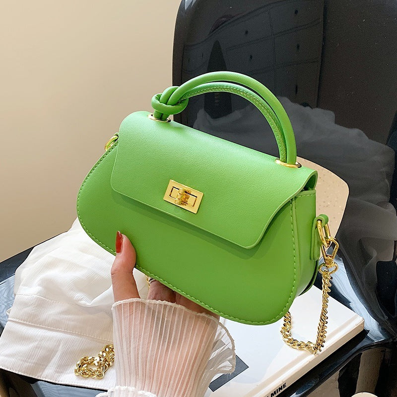 Women Fashion Solid Color Clap Lock Chain Crossbody Bag