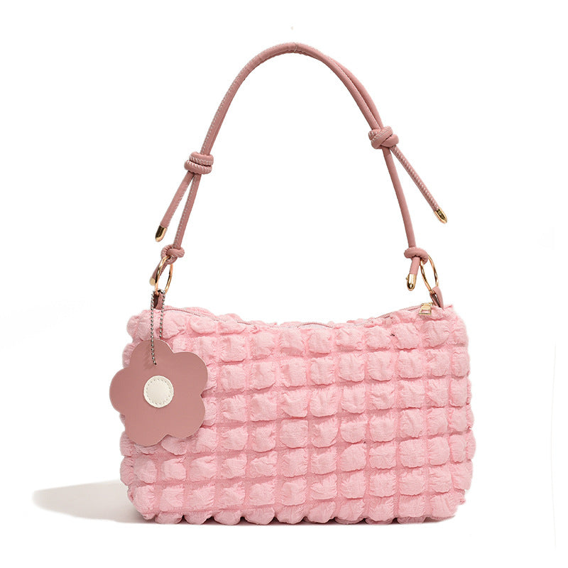 Sac à bandoulière plissé de grande capacité pour femme, décontracté, couleur unie 