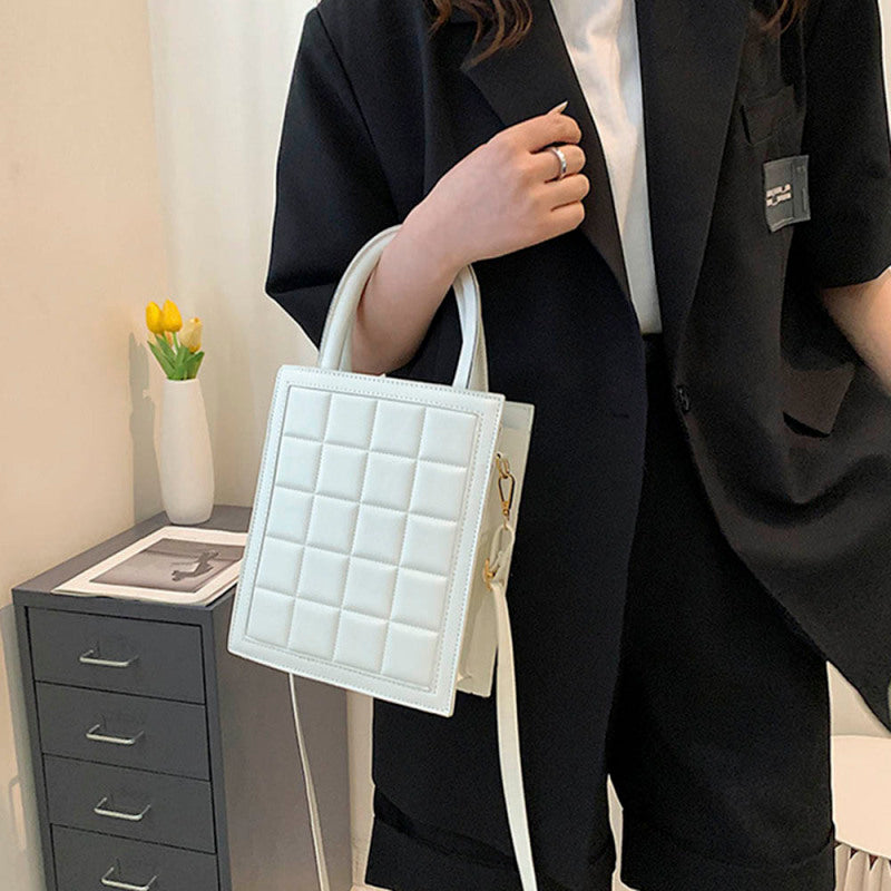 Sac à bandoulière en PU de grande capacité pour femme, motif écossais gaufré, couleur unie 