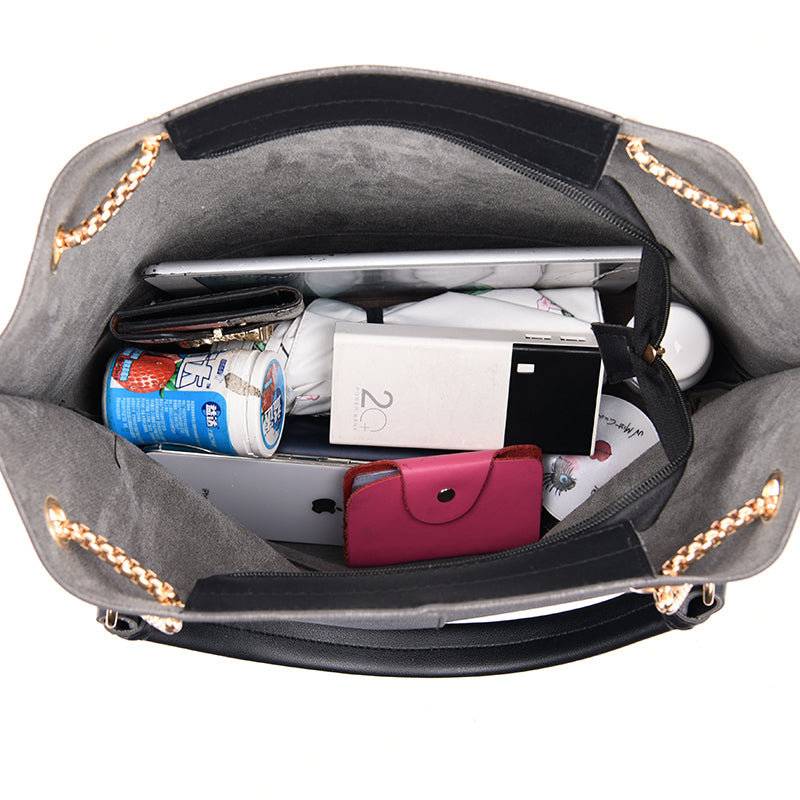 3 In 1 Women Fashion Rivet Decorative Solid Color Large Capacity PU Handle Bag