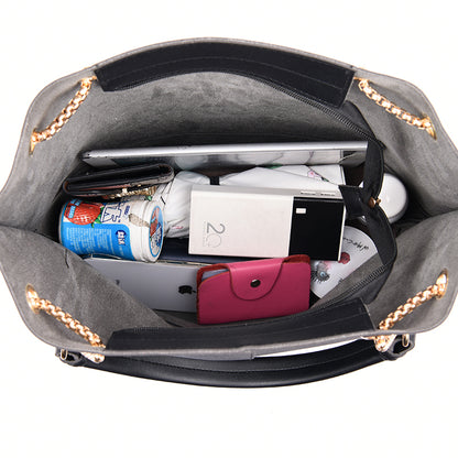 3 In 1 Women Fashion Rivet Decorative Solid Color Large Capacity PU Handle Bag