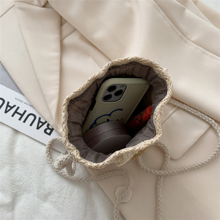 Sac à bandoulière tissé décontracté à fleurs pour femme 