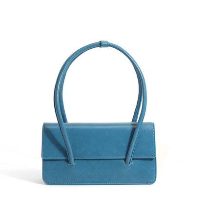 Oil Wax Leather Women Chic Design Solid Color Baguette Shoulder Handle Bag