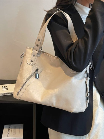 Women Fashionable Large Capacity Stud Zip PU Tote Bag