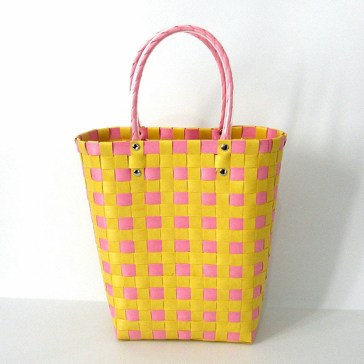 Sac fourre-tout décontracté tissé à carreaux pour femme, grande capacité 