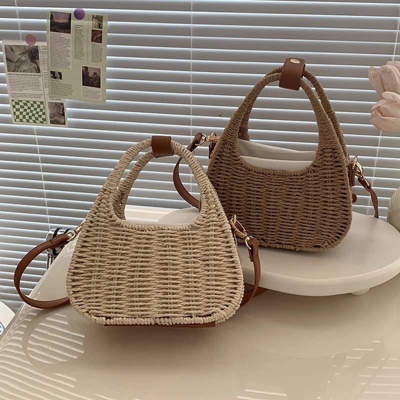 Women Fashion Casual Straw Woven Beach Crossbody Bag