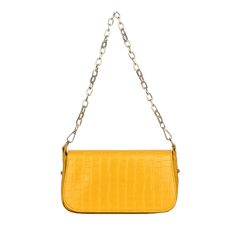 Sac à bandoulière carré décontracté à motif crocodile pour femme avec chaîne et rivets 