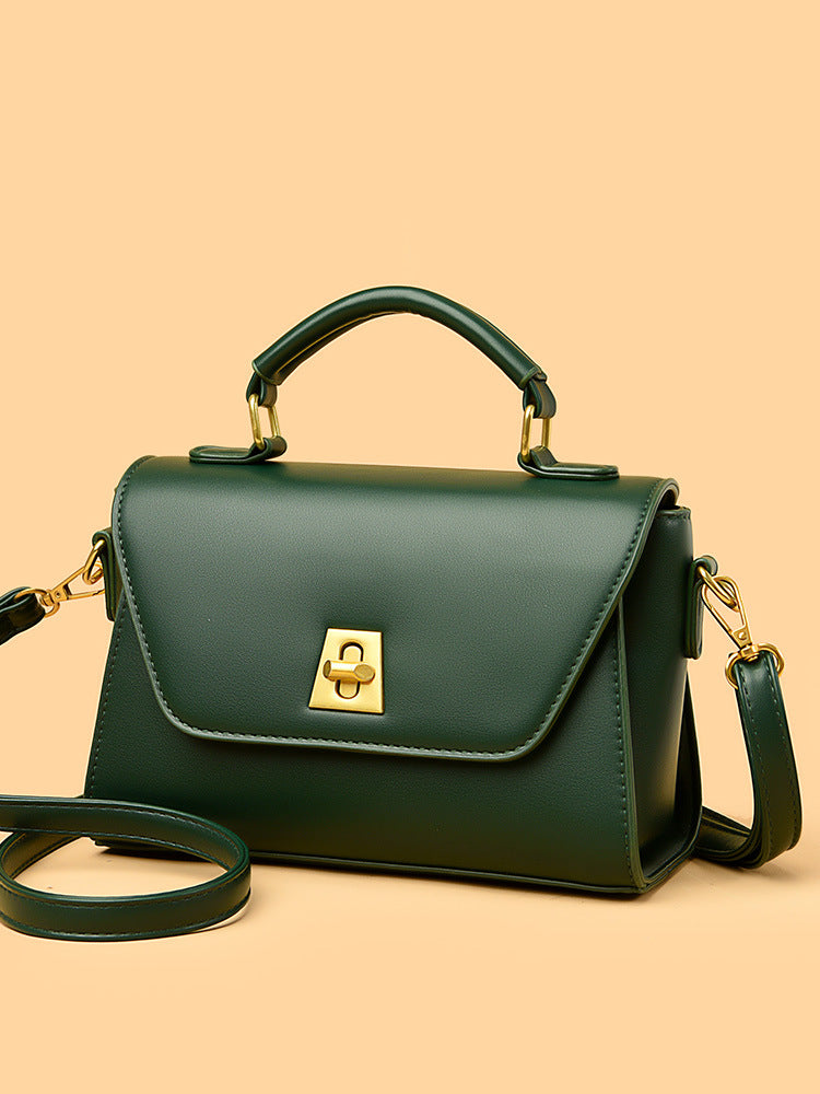 Women Fashion Retro Flap Lock PU Handle Shoulder Bag