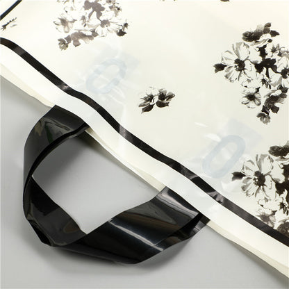 Simple Black White Floral Printed Shopping Plastic Tote Bag