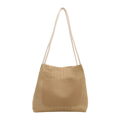 Women Summer Simple Straw Woven Large Capacity Shoulder Tote Bag