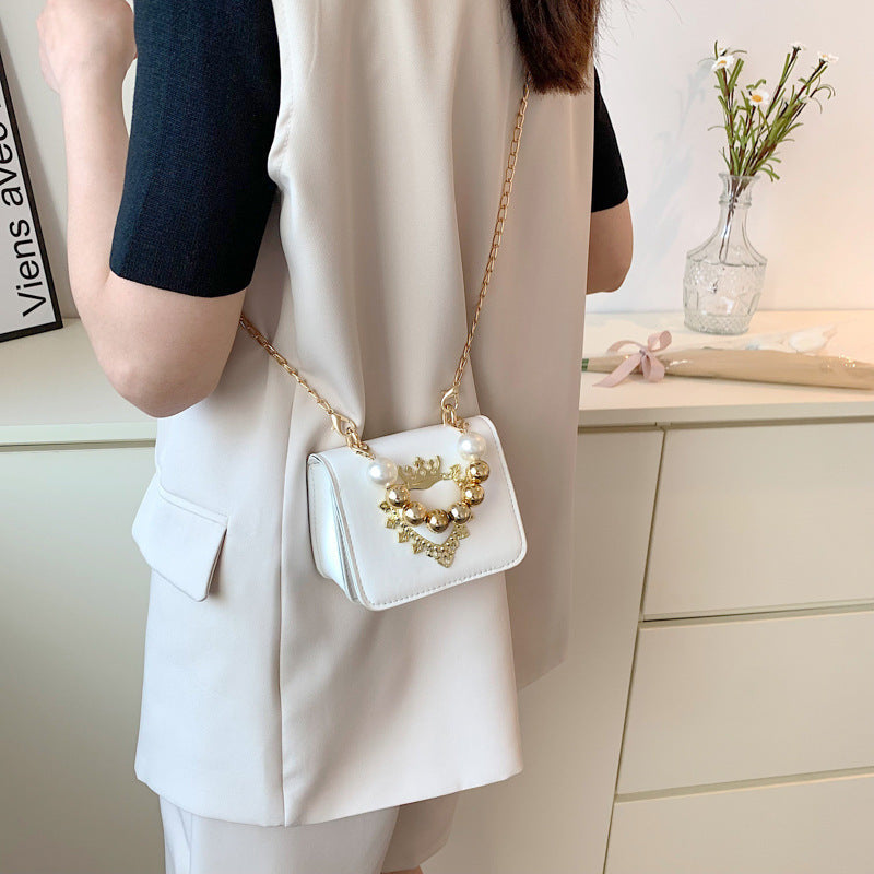 Women Fashion Elegant Heart Pearl Handbag Crossbody Small Square Bag