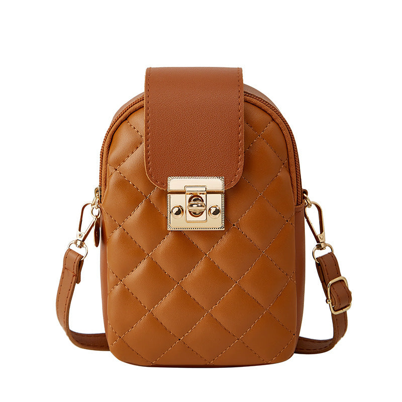 Women Fashion Simple Magnetic Clasp Flap Quilted Zipper Crossbody Bag