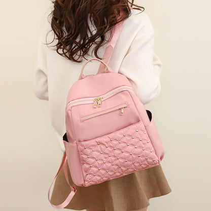 Women Fashionable Simple Oxford Fabric Large Capacity Zipper Backpack