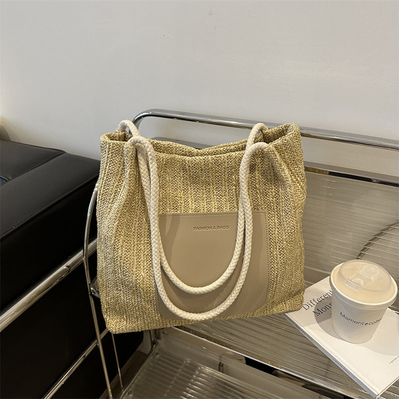 Sac fourre-tout tissé simple et tendance pour femme, grande capacité 