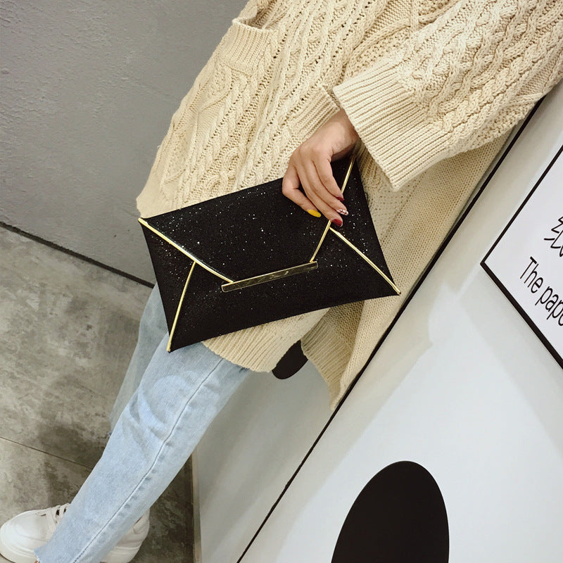 Women Chic Sequin Clamshell Design Solid Color Clutch Bag