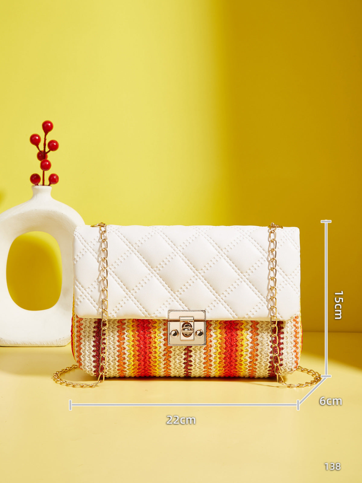 Sac à bandoulière carré en diamant tissé multicolore pour femme 