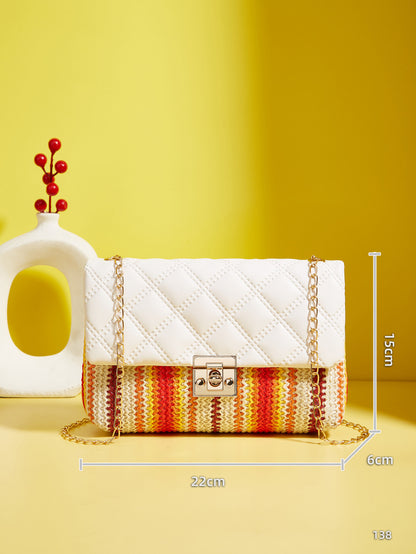 Sac à bandoulière carré en diamant tissé multicolore pour femme 