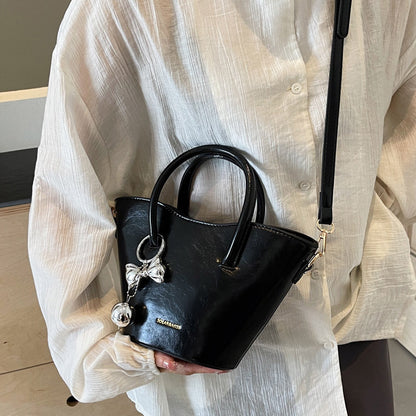 Women Fashionable Simple Bow Ball Pendant PU Handle Shoulder Bag